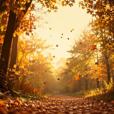Golden Autumn Leaves on Woodland Path
