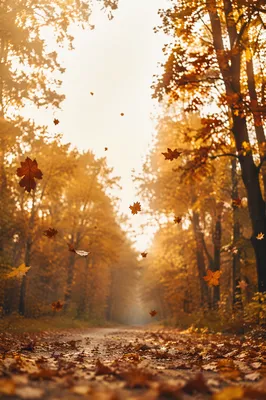 Golden Autumn Leaves on Peaceful Woodland Path