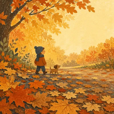 Golden Autumn Leaves Background With Copy Space
