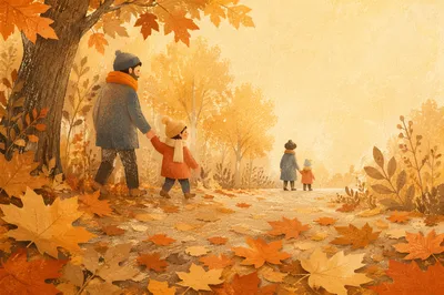 Golden Autumn Leaves Background with Copy Space