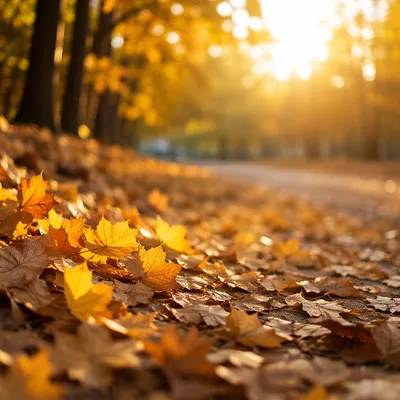 Golden Autumn Leaves Background with Copy Space