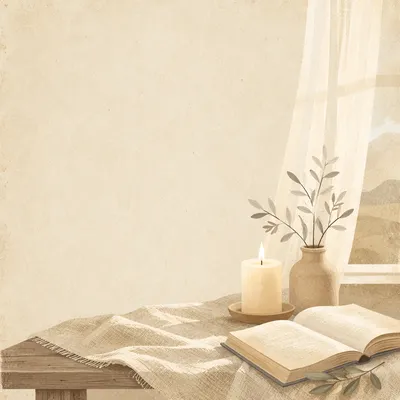Warm Cream Candle and Linen Still Life