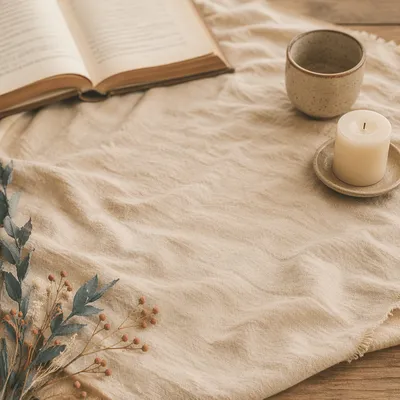 Warm Cream Linen Table Flat Lay