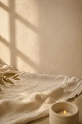 Warm Cream Linen Tabletop Background