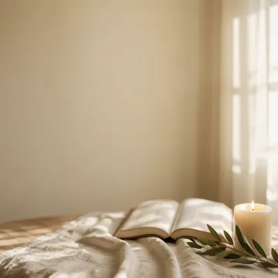 Warm Cream Table with Candle and Book