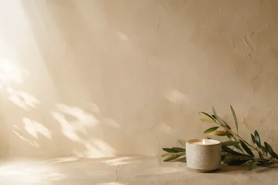 Warm Cream Plaster Background with Olive Branch
