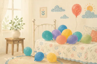 Colorful Birthday Balloons in Sunlit Party Room