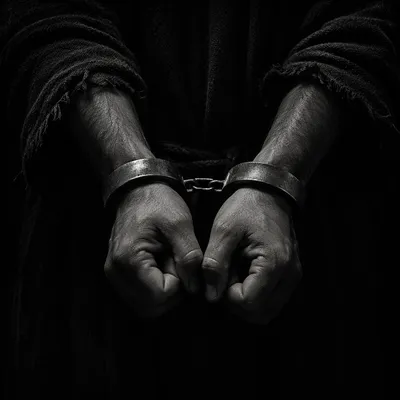 Restrained Hands on Deep Black Background