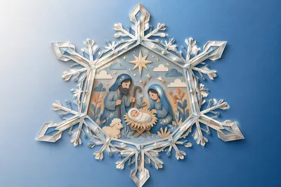 Centered Ice Snowflake on Blue Gradient