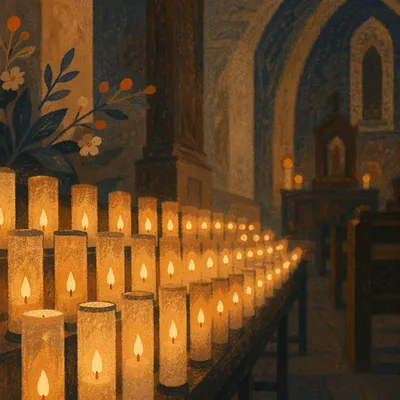 Warm Candlelit Chapel Bokeh Background