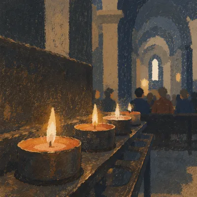 Warm Candle Bokeh in Historic Chapel