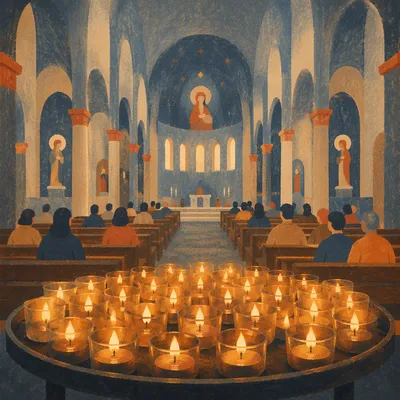 Warm Candle Bokeh in Historic Church