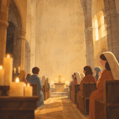 Warm Blurred Chapel Candles Bokeh Background