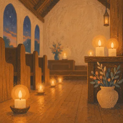 Warm Candlelit Chapel Bokeh Background