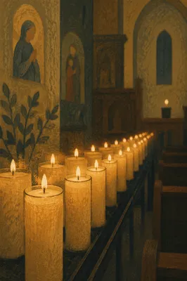 Warm Chapel Candles With Golden Bokeh