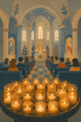Warm Candle Bokeh in Historic Church