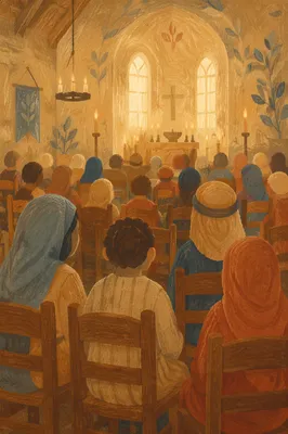 Warm Blurred Church Interior with Candle Bokeh