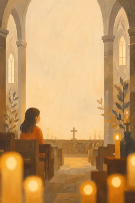 Warm Blurred Chapel Candlelight Bokeh Background