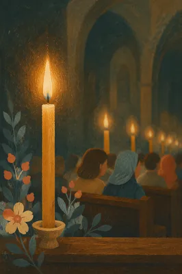 Warm Chapel Candlelight Bokeh Background