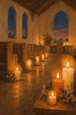 Warm Candlelit Chapel Bokeh Background
