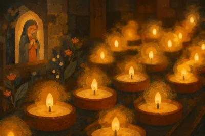 Warm Candle Bokeh Chapel Background