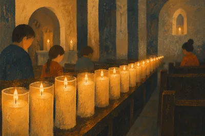 Warm Chapel Candle Bokeh Background