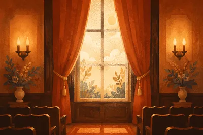 Warm Chapel Bokeh with Candlelit Window
