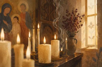 Warm Blurred Church Candles Background
