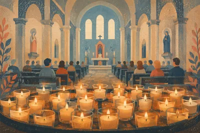 Warm Candle Bokeh in Historic Church