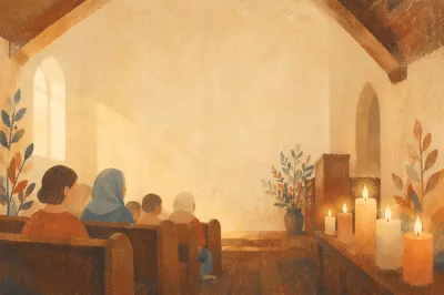 Warm Blurred Chapel Candlelight Background