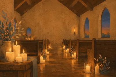 Warm Candlelit Chapel Bokeh Background