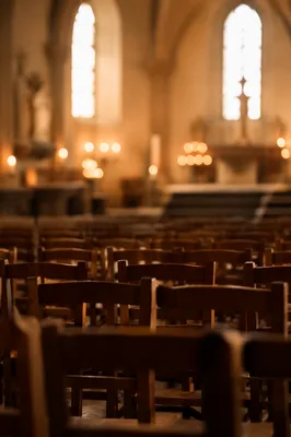 Warm Blurred Church Interior with Candle Bokeh