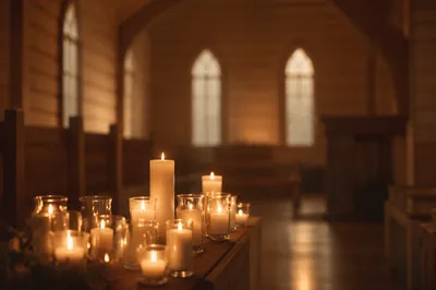 Warm Candlelit Chapel Bokeh Background