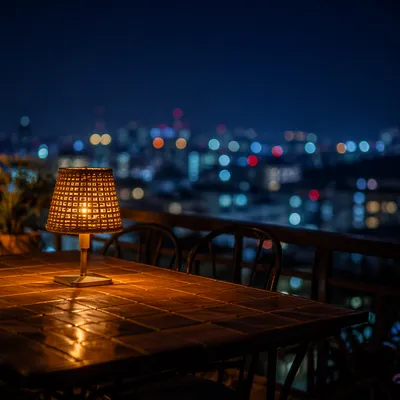 Warm Terrace Lamp with Colorful Bokeh
