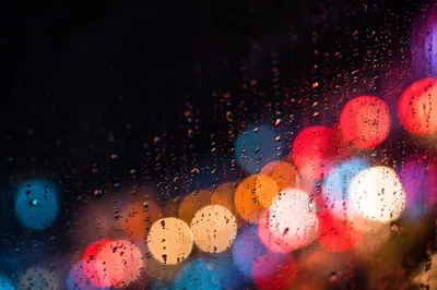 Colorful Night Bokeh Through Rainy Glass