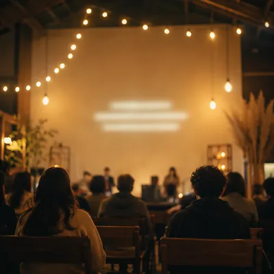 Warm Amber Bokeh in Gathering Space