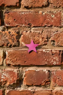 Aged Red Brick Wall with Magenta Star