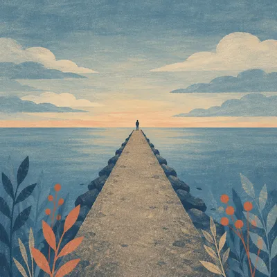 Calm Ocean Horizon with Minimal Jetty