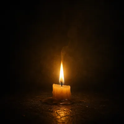 Single Candle Flame in Dark Space