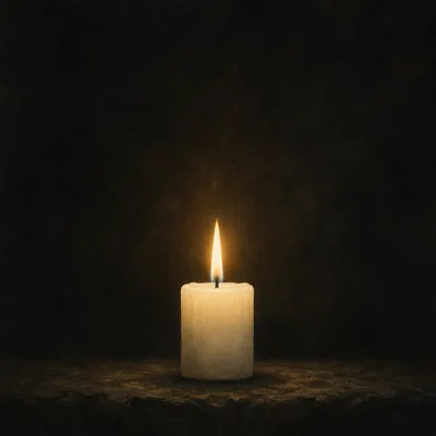 Single White Candle on Dark Background