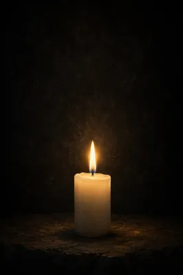 Single White Candle on Dark Background