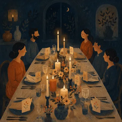 Candlelit Dinner Table in Midnight Blue