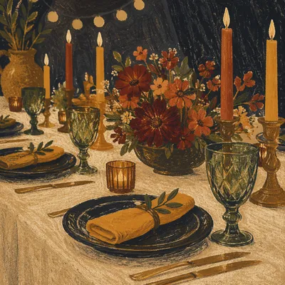 Warm Candlelit Fellowship Dinner Table