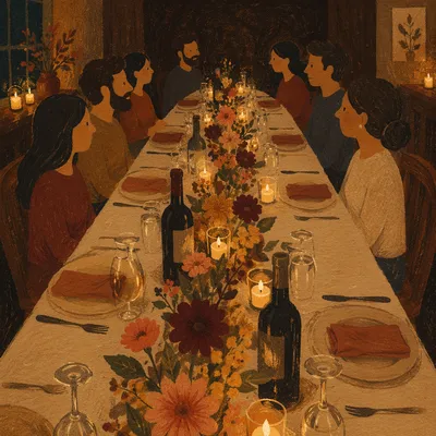 Warm Candlelit Dinner Table Gathering