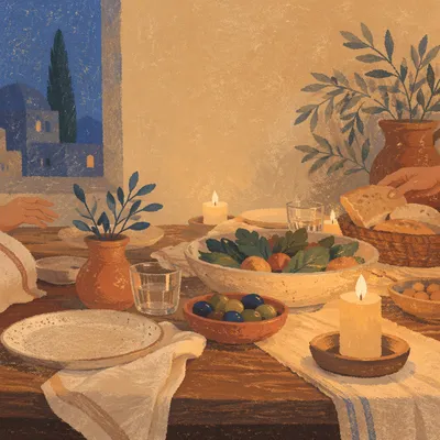 Warm Candlelit Table Background for Fellowship