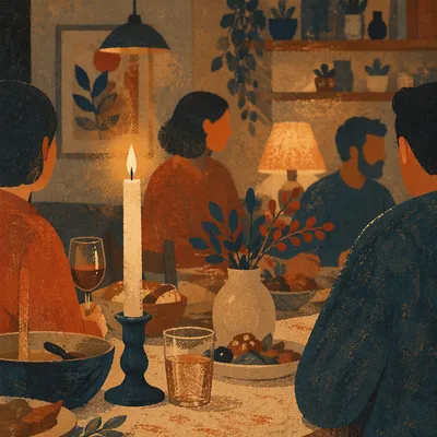 Warm Candlelit Table Gathering Background