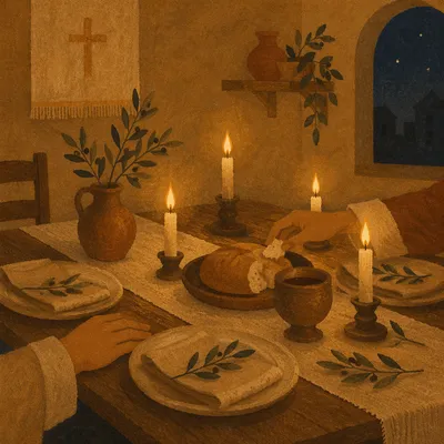 Warm Candlelit Christian Fellowship Table