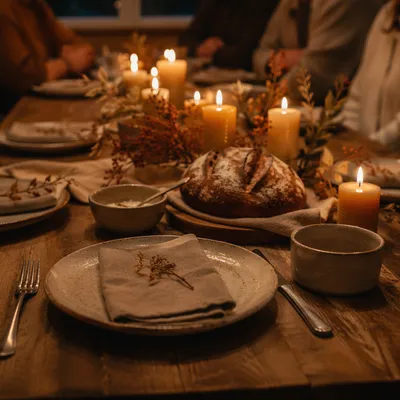 Candlelit Fellowship Table in Warm Home