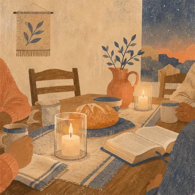 Warm Candlelit Fellowship Table Gathering