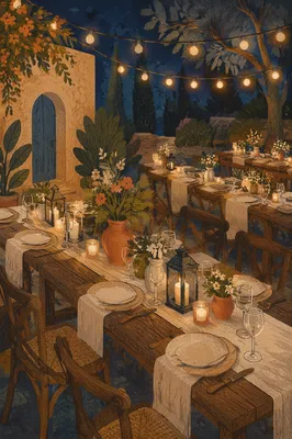 Warm Candlelit Outdoor Dinner Gathering